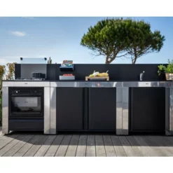 Cuisine D'extérieur ENO Modulo Inox Et Noir Pour Plancha - 3 Modules Avec Cuisinière