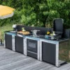 Cuisine D'extérieur ENO Modulo Inox Et Noir Pour Plancha - 4 Modules Avec Cuisinière -Raviday Barbecue Soldes cuisine eno cuisiniere inox noir 4 modules