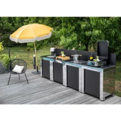 Cuisine D'extérieur ENO Modulo Inox Et Noir Pour Plancha - 4 Modules Avec Table De Cuisson Master