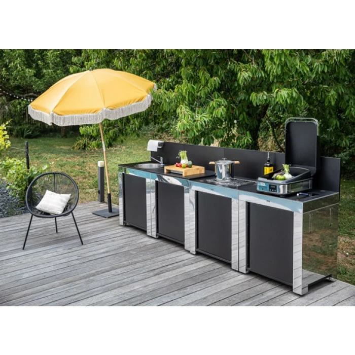 Cuisine D'extérieur ENO Modulo Inox Et Noir Pour Plancha - 4 Modules Avec Table De Cuisson Master 3 Cuisine D'extérieur ENO Modulo Inox Et Noir Pour Plancha - 4 Modules Avec Table De Cuisson Master