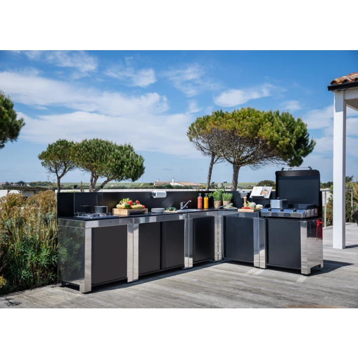 Cuisine D'extérieur ENO Modulo Inox Et Noir Pour Plancha - 5 Modules Avec Table De Cuisson Master 3 Cuisine D'extérieur ENO Modulo Inox Et Noir Pour Plancha - 5 Modules Avec Table De Cuisson Master