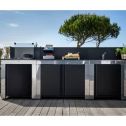 Cuisine D'extérieur ENO Modulo Inox Et Noir Pour Plancha - 3 Modules Avec Table De Cuisson Master