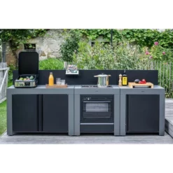 Cuisine D'extérieur ENO Modulo Acier Pour Plancha - 3 Modules Avec Cuisinière Et Chariot Félix