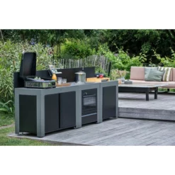 Cuisine D'extérieur ENO Modulo Acier Pour Plancha - 3 Modules Avec Cuisinière Et Chariot Félix -Raviday Barbecue Soldes cuisine modulo 3 cuisiniere chariot felix 4