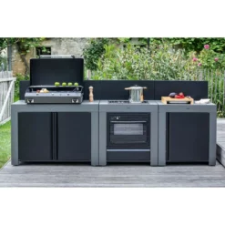 Cuisine D'extérieur ENO Modulo Acier Pour Plancha - 3 Modules Avec Cuisinière Et Chariot Félix -Raviday Barbecue Soldes cuisine modulo 3 cuisiniere chariot felix 5
