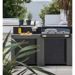 Cuisine D'extérieur ENO Modulo Acier Pour Plancha - 2 Modules -Raviday Barbecue Soldes mobilo eno gris acier 2 modules ambiance 6