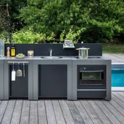 Modulo Cuisinière Four Et Plaque - Gris Acier - Cuisine D'extérieur ENO -Raviday Barbecue Soldes mod7005 cuisiniere modulo gris cuisine exterieur eno ambiance 2