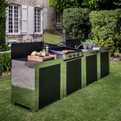 Cuisine D'extérieur Droite ENO Modulo Inox Et Noir Pour Plancha -Raviday Barbecue Soldes modulo inox noir plancha cuisine exterieur eno ambiance 1 min 4