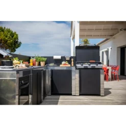 Cuisine D'extérieur ENO Modulo Inox Et Noir Pour Plancha - 5 Modules Avec Cuisinière -Raviday Barbecue Soldes pmod8502 a2 cuisine exterieur modulo plancha noir et inox eno 1