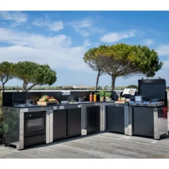Cuisine D'extérieur ENO Modulo Inox Et Noir Pour Plancha - 5 Modules Avec Cuisinière