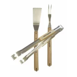 Kit 3 Accessoires Barbecue : Pince + Fourchette + Spatule Inox Et Bois Cook'In Garden